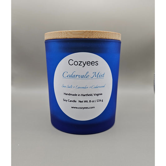 Cozyees-Cedarvale candle in blue jar