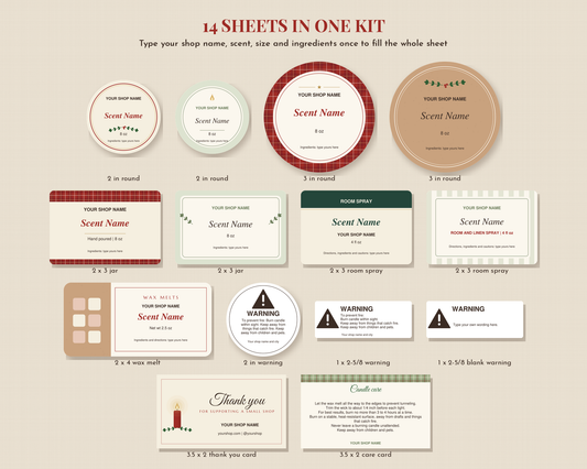 All label designs in the Cozyees candle label kit