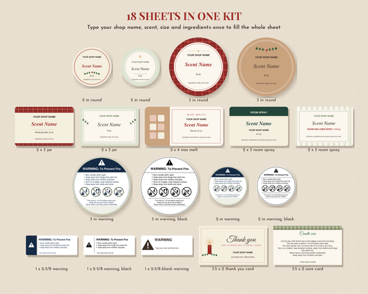 All label designs in the Cozyees candle label kit
