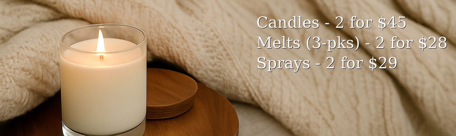 Candle banner with white text