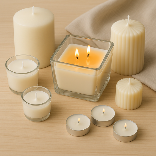 Cozyees assorted candles on wood table