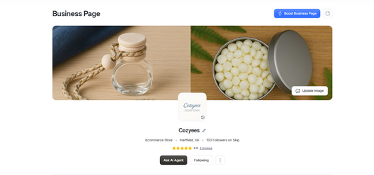 Cozyees business page on the hello skip marketplace