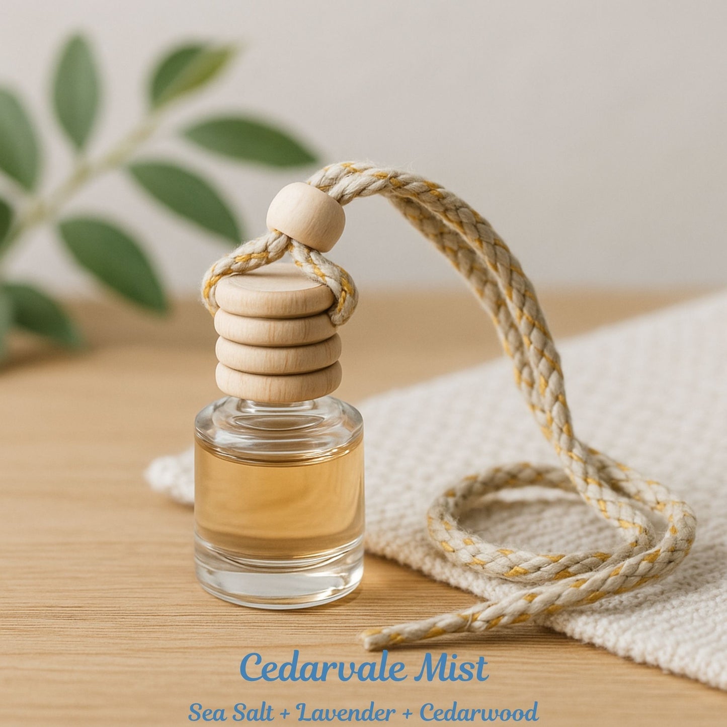 Cozyees glass diffuser on table with cedar scent text