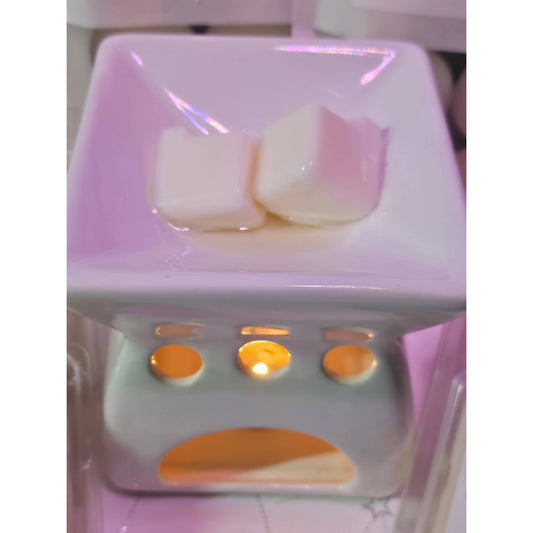 Wax melts in a melter, on a white background.